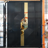 Portes d'entrée pivotantes de luxe en acier inoxydable brillant et aluminium moulé, design antivol, garantie 5 ans pour les maisons extérieures modernes