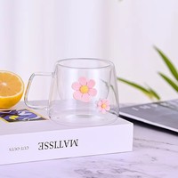 Taza de Café de Vidrio de Borosilicato de 200 ml con Decoración 3D de Rosa o Lazo para Té, Leche o Regalos