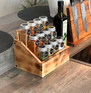 Vintage Flamed Wood Spice Rack Stehender oder hängender Gewürz ständer für Küchengeräte Lack finish für die Aufbewahrung von Spice Shaker - Product Image 1