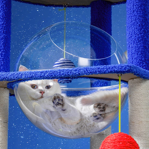 Nouveautés Arbre à chat haut multifonctionnel à thème ciel étoilé et <span class=keywords><strong>OVNI</strong></span>, avec structure d'escalade, nid et griffoir, coloris bleu et jaune - Product Image 5