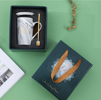 Grande tasse en céramique à motif marbré avec couvercle et cuillère, tasse à boire pour la maison, tasse à petit-déjeuner pour céréales et café, logo personnalisé disponible