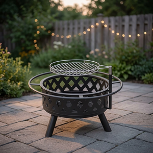 <b>Portable</b> Iron <b>Fire</b> <b>Pit</b> with Cooking Grate and Poker 30.3 Inch Outdoor Wood Burning BBQ - Product Image 5