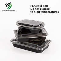 Boîtes à lunch jetables VEIKUN en PLA avec couvercles, entièrement biodégradables, boîtes à emporter noires pour salades de fruits et boîtes bento