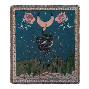 Custom Decorative Bohemian Tapestry polyester Woven Throw Blankets Picnic Printed Woven Tasseel Blanket Sofa Cover