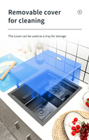Évier de cuisine encastré en acier inoxydable fait main, cuve unique noire, design européen, avec robinet, pour bar domestique, petit lavabo