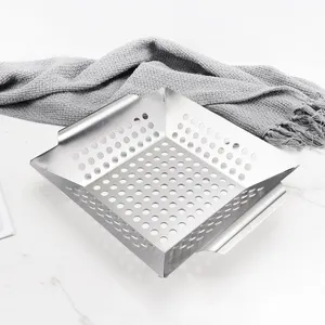 8 Inch 12 Inch BBQ Pan Heavy Duty Stainless Steel Square Vegetable BBQ Grill Basket