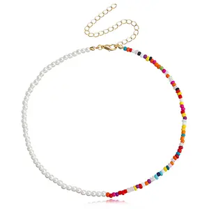 Женское пляжное ожерелье GMN007, богемное разноцветное ожерелье из бисера с круглым жемчугом