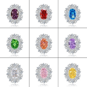 Wholesale Fashion Jewelry Copper 10*14mm Oval Cut Colorful Cubic Zirconia Vintage Floral <b>Adjustable</b> <b>Rings</b> Fro Women - Product Image 1