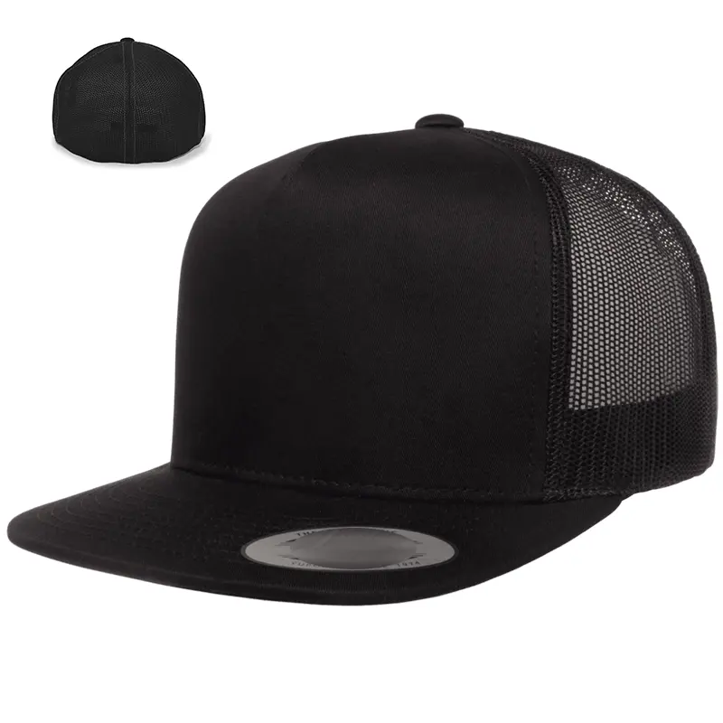 HS43 Men Custom Blank 5 Panels Gorras Flat Bill Flex Fit Fitted Sport Baseball Mesh Trucker Cap Hats