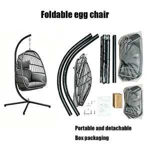 Nuova Sedia a Dondolo a Uovo in Rattan Pieghevole Portatile con Supporto per Esterni, Interni, Soggiorno, Giardino, Balcone e Terrazza - Product Image 4