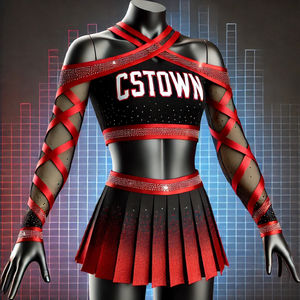 Venta al por mayor Diseña tu uniforme de animadora Uniformes de porristas rojos y negros para niños - Product Image 4