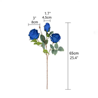 Vente en gros de roses artificielles à 3 têtes, à tige unique, faites à la main, pour bouquet de mariée, décoration de fête à domicile, fleurs artificielles