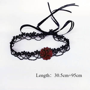 Винтажные черные кружевные длинные ожерелья-чокеры для женщин с красной розой, цепочка на ключицу, повседневные и праздничные украшения - Product Image 3