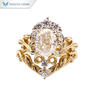 Tianyu đá quý tùy chỉnh thực hiện 7x9mm 2ct DEF VS1 hình bầu dục moissanite kim cương 14k Rắn vàng vàng trang sức nhẫn Set vương miện thiết kế cho phụ nữ - Product Image 1