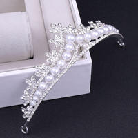 Korea kotak mutiara kecil kristal bunga pengantin kontes Mahkota Kalung Anting Set Headpiece putih paduan tiara aksesoris rambut