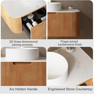 Gabinete de almacenamiento de tocador de lavabo de madera contrachapada montado en la pared duradero moderno personalizado con combinación de fregadero de cerámica - Product Image 3