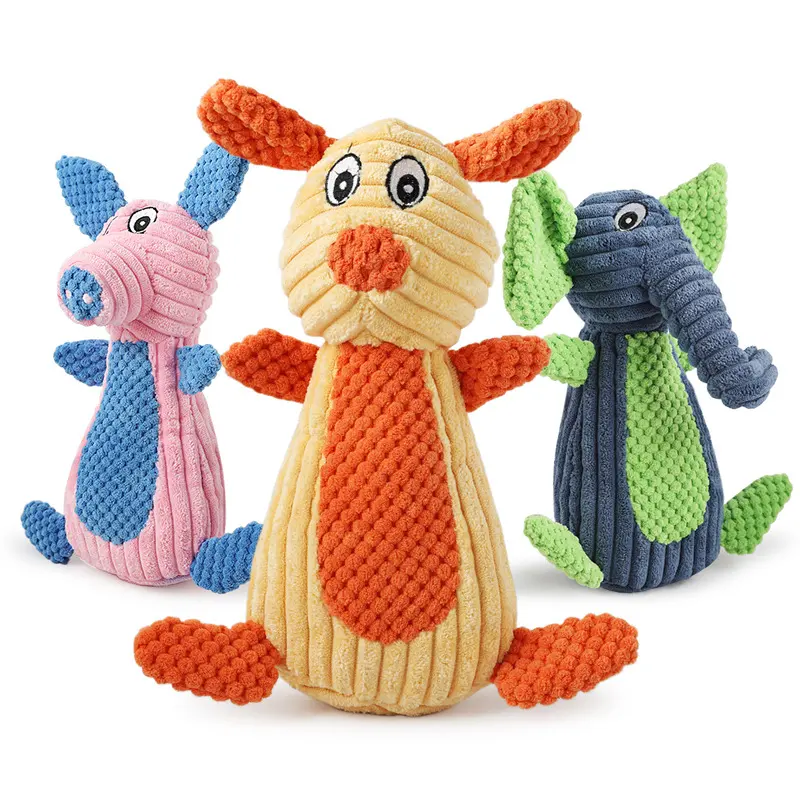 Amazon Hot Sale Pet Elephant Pig Rabbit Shape Soft Corduroy Plush Squeak Dog Chew Toys