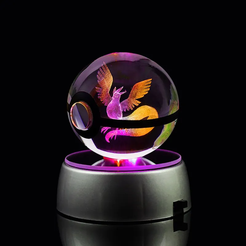 Drop Ship Populer 3D Kristal Ukiran Gambar Gengar Pokemon Kaca Led Pokeball Bola Mainan Anak-anak Hadiah