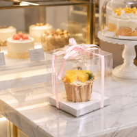 Boîte à gâteau carrée en PET avec plateau inférieur de 3,7 pouces, emballage de présentation pour cupcakes et mousses