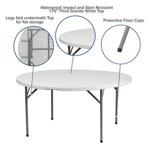 Mobilier d'extérieur personnalisé <span class=keywords><strong>Table</strong></span> <span class=keywords><strong>ronde</strong></span> <span class=keywords><strong>pliante</strong></span> portable pliable en plastique de <span class=keywords><strong>60</strong></span> pouces <span class=keywords><strong>Table</strong></span> de cuisine pour le restaurant, le camping et la randonnée - Product Image 2