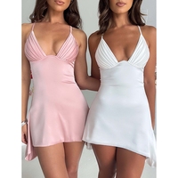 Robe décontractée Y2K pour femmes, blanche, en polyester/coton, bretelles spaghetti, col en V, mini, été, sexy, moulante