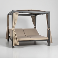 Outdoor-Tagesliege mit Baldachin und Vorhängen, Aluminium-Doppelliege für Terrasse, Wetterfest für Hinterhof, Poolbereich, Garten und Rasen
