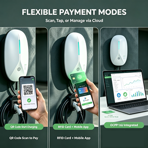 เครื่องชาร์จรถยนต์ไฟฟ้าแบบติดผนัง 7kW สำหรับที่อยู่อาศัย ชนิดที่ 2 พร้อมระบบ OCPP แอปพลิเคชัน RFID IP65 CE FCC สายเคเบิล 5 เมตร ผลิตโดยโรงงาน OEM รับประกัน 18 เดือน - Product Image 4