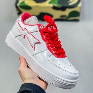 Nouvelle Tendance 2026 : Chaussures Décontractées Bapeeess Designer Star en Cuir Verni PU Respirant et Léger avec Lacets et Patchwork Rouge de Haute Qualité - Product Image 4
