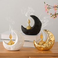 Bougie minimaliste pot couvercle brûleur d'encens décoration de la maison en céramique lune arabe brûleur d'encens EID Mubarak Ramadan décorations