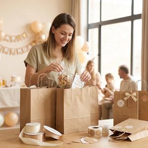 White Brown <b>Bread</b> Baking Kraft Paper <b>Bags</b> With Logo, Custom Snack Burger Food <b>Bag</b>, Cake Coffee Shop Takeaway <b>Bag</b> With Handles - Product Image 6