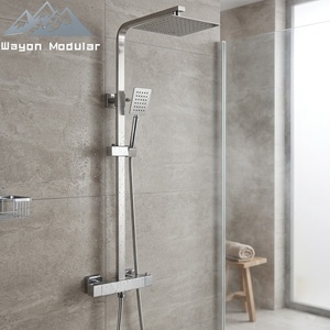 Ensemble <span class=keywords><strong>de</strong></span> robinetterie <span class=keywords><strong>de</strong></span> douche moderne en acier inoxydable SUS304 avec pommeau <span class=keywords><strong>de</strong></span> pluie carré et douchette à main en acier brossé - Product Image 1