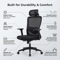 Chaise de bureau ergonomique de haute qualité avec support lombaire pivotant en maille, pour conférences, jeux, bureau, noire