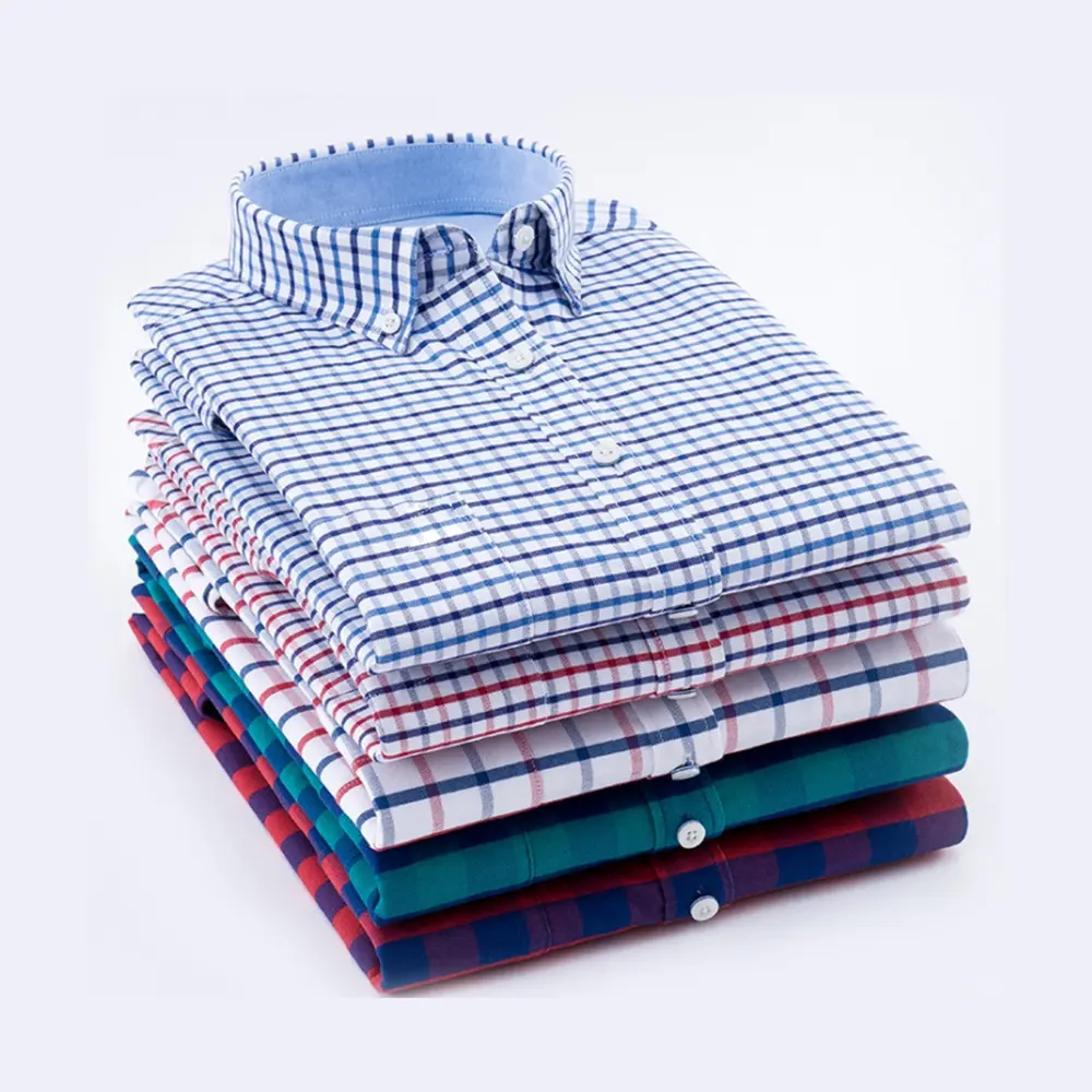 Goede Selling 100% Katoen Geweven Garen Geverfd Mannen Lange Mouwen Slim Fit Kleine Plaid Katoenen Jurk Shirt