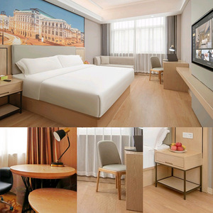 Ensemble complet de chambre à coucher moderne, lit plateforme en bois avec matelas, tête de lit, table d'appoint et tables de chevet pour hôtel 3 étoiles, chambre complète - Product Image 4