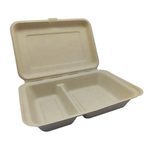 biodegradable clamshell lunch meal box 1000ml 2 compartment disposable paper kraft hamburger box