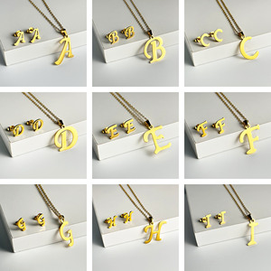 Hip Hop collana iniziale A-Z per le donne di moda in acciaio inox set di gioielli inglese 26 lettere orecchini regali - Product Image 2