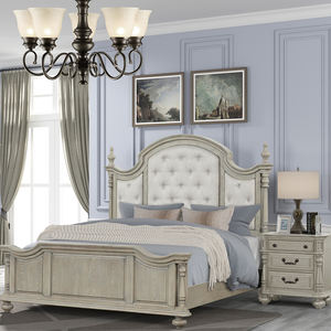 Juego de Muebles de Dormitorio Estilo Rústico en Gris Claro - Cama Tapizada con Mechones, Cómoda, Mesita de Noche y Cajonera con Diseño Vintage - Product Image 4