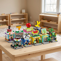 Juego de Bloques de Construcción Montessori, Juguete de Ensamblaje de Piezas Grandes, Modelo de Tienda de Ciudad Colorida para Niños