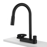 Robinet de cuisine moderne en acier inoxydable SUS304 pour hôtels, avec douchette extractible 3 modes, mitigeur d'évier noir mat, vente en gros