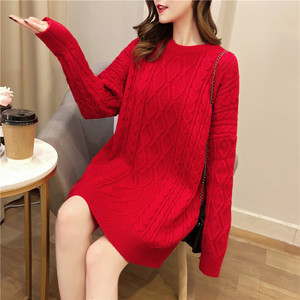 Pull-over à câble manches longues pour <span class=keywords><strong>femme</strong></span>, tricot ample, Long pull, mode automne hiver - Product Image 1
