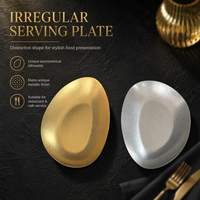 Groothandel onregelmatige roestvrijstalen serveerschaal met textuur, goud/zilver, ondiepe schaal voor restaurant, hotel, café, catering