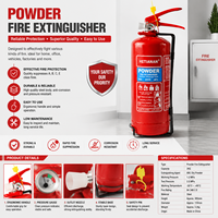 Extincteur à poudre sèche ABC avec manomètre, portable, en acier inoxydable, certifié EN3, pour la maison, le bureau, le véhicule