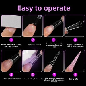 160 Uñas Postizas Largas Cuadradas Tipo Ataúd con Curva C Baja, Uñas Artificiales de ABS sin Costuras para Extensión Francesa, Venta al por Mayor - Product Image 5