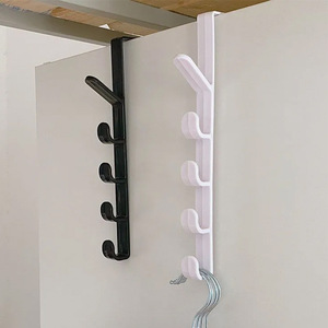 Porte-vêtements à suspendre sur la porte, 4 crochets, blanc/noir, en plastique, organisateur pour rangement de placard - Product Image 3