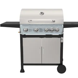 Factory Price Direct Sale Outdoor Barbecue 5 Burner Gas Grillsl With Trolley Stainless Steel