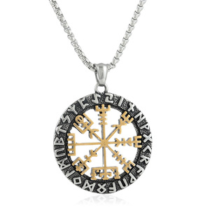 Viking Compass Pendant Stainless Steel <b>Silver</b> Men's Necklace Geometric Themed <b>Charm</b> Gift 3.0*60cm Chain - Product Image 2