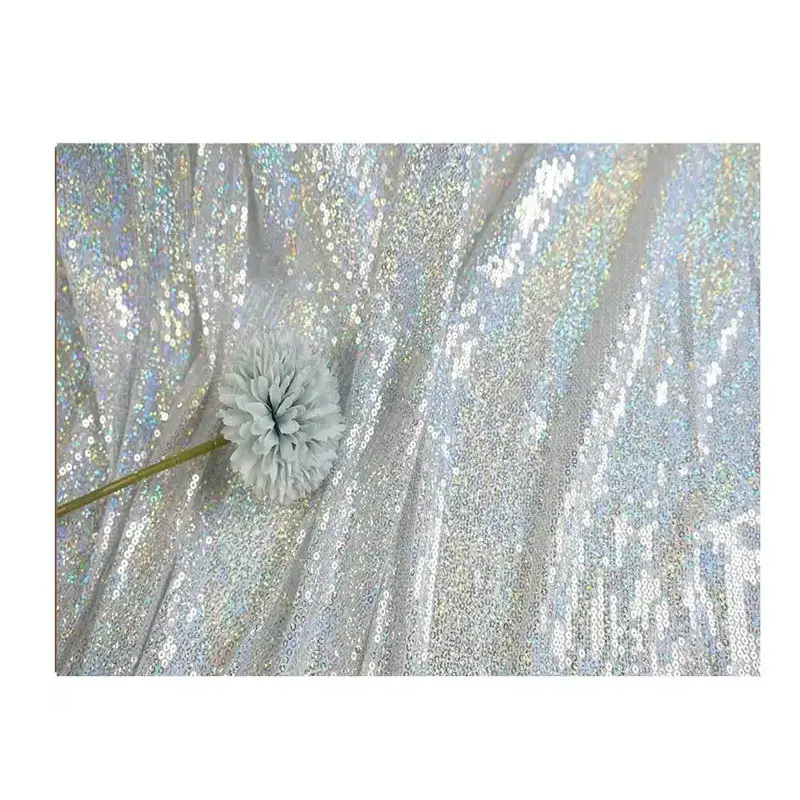 Mesh Iridescence Mermaid Embroidery Stripe Straight 3 mm Sequin Fabric Customized Premium For Fashionable Dress