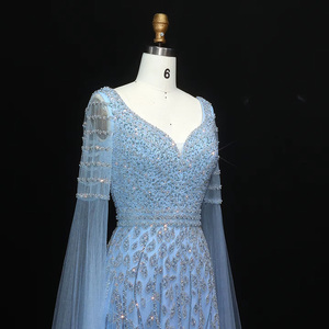 Elegante <span class=keywords><strong>abito</strong></span> da sera con perline <span class=keywords><strong>rosa</strong></span> con maniche a mantello di lusso <span class=keywords><strong>oro</strong></span> blu per le donne matrimonio formale festa Lsz034 - Product Image 6