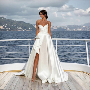 Vestido de Noiva Elegante e Moderno de Cetim em Cor Sólida com Camadas Antiestáticas e Decote V Profundo, Novo Vestido de Festa para Madrinha - Product Image 2