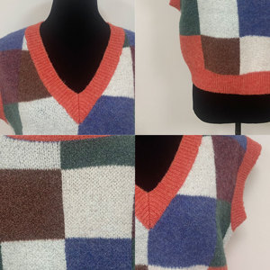 Ladies Checkered Knitted Vest Multi-color Plaid Sleeveless Sweater Color Block <strong>Jumper</strong> Vest Retro Preppy Layering Knitwear - Product Image 4